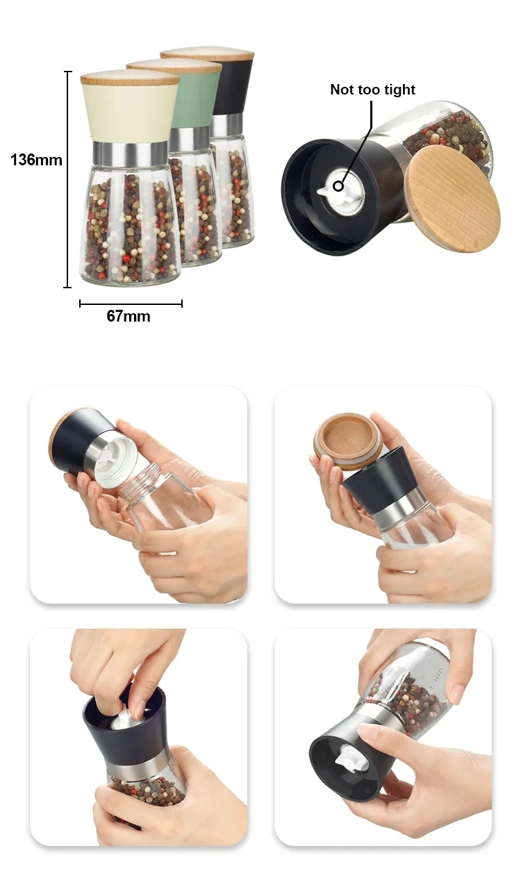 Portable 304 Stainless Steel Salt and Pepper Shaker Glass Bottle Pepper Mill Salt Grinder Kitchen Accessories for Picnic